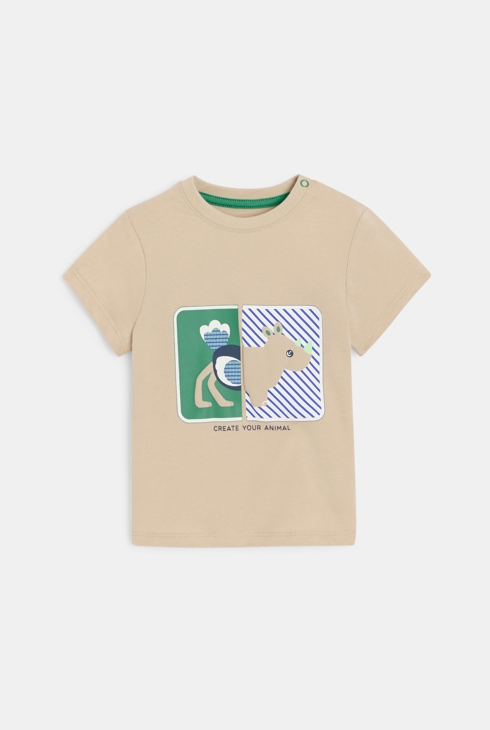 T-shirt ludique animaux beige bébé garçon 1