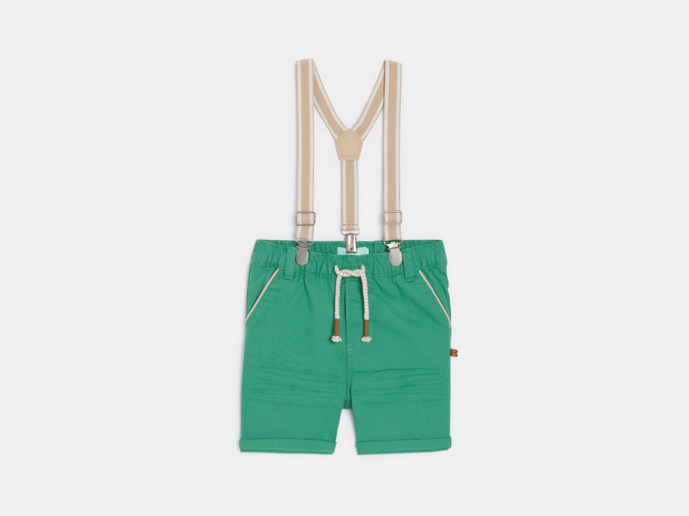 Bermuda con tirantes algodón fantasía verde bebé niño 1