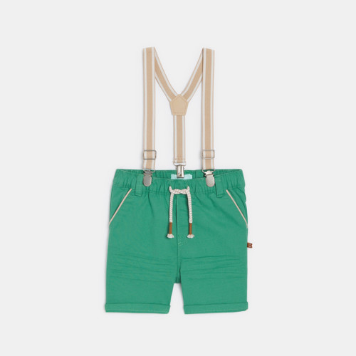 Bermuda À Bretelles Coton Fantaisie Vert Bébé Garçon - Vert Moyen - 3M - OBAIBI