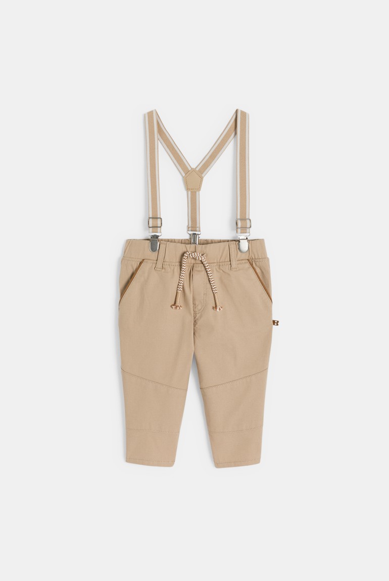 Pantalon à bretelles beige bébé garçon 1