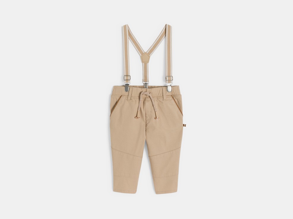 Beige broek met bretellen voor babyjongens 2