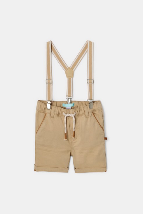 Bermuda à bretelles et t-shirt beige bébé garçon