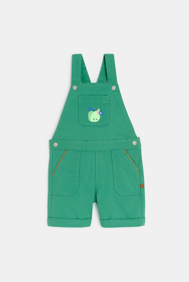 Salopette courte coton fantaisie vert bébé garçon 1