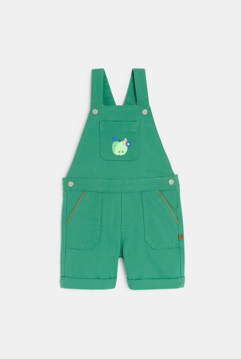 Salopette courte coton fantaisie vert bébé garçon 1