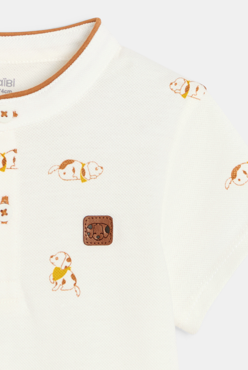 Polo maille piquée chien jaune bébé garçon