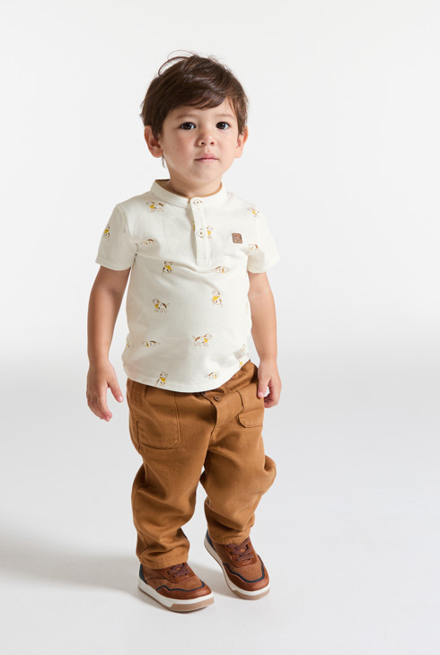 Gelbes Poloshirt gesteppter Stoff Hund Kleinkind Junge 1