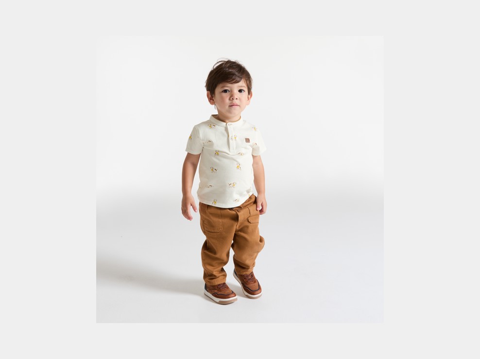 Gelbes Poloshirt gesteppter Stoff Hund Kleinkind Junge 1