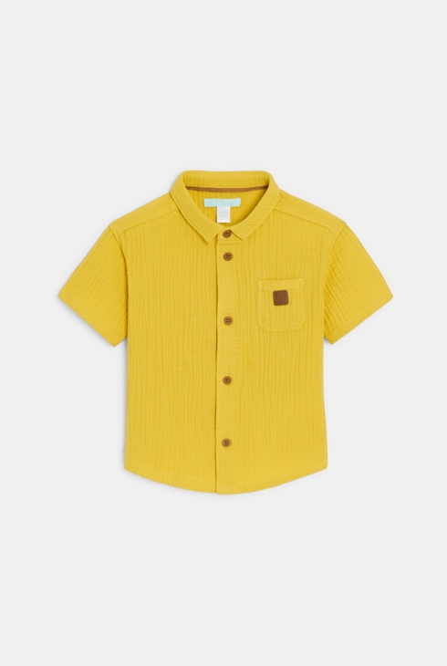 Chemise courte gaze de coton jaune bébé garçon 1