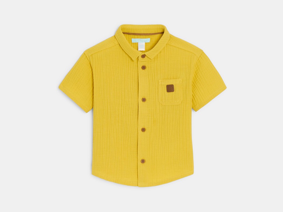 Kurzarmhemd Baumwollgaze gelb Kleinkind Junge 1