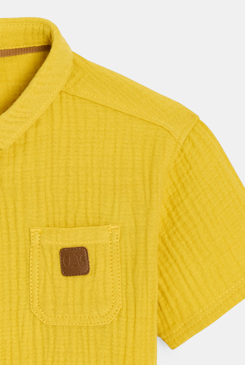 Chemise courte gaze de coton jaune bébé garçon