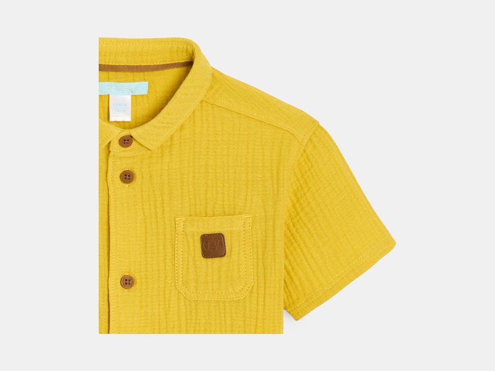 Kurzarmhemd Baumwollgaze gelb Kleinkind Junge 2