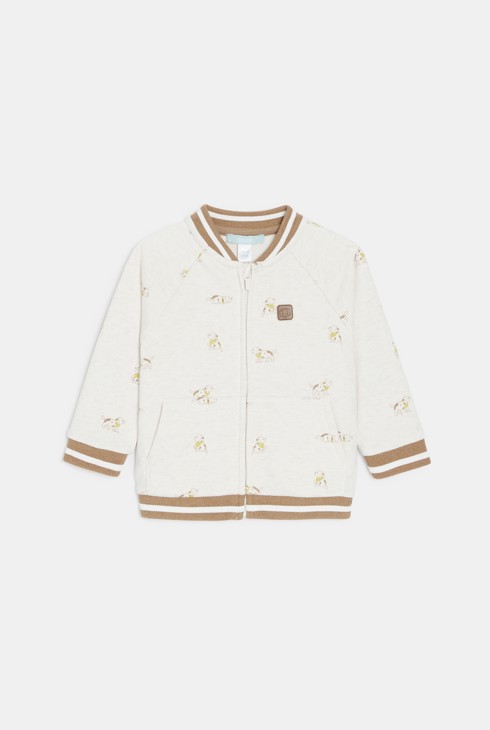 Beige Collegejacke Molton Reißverschluss Hunde Kleinkind Junge 2