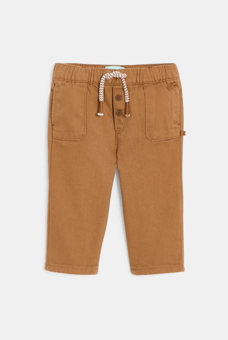 Pantalon coton et lin à poches marron bébé garçon 1