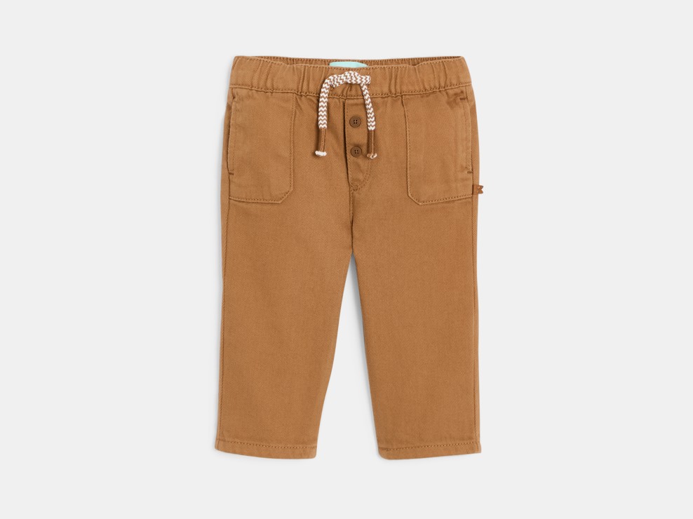 Pantalon coton et lin à poches marron bébé garçon 1