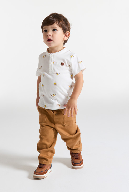 Pantalón algodón y lino con bolsillos marrón bebé niño 1