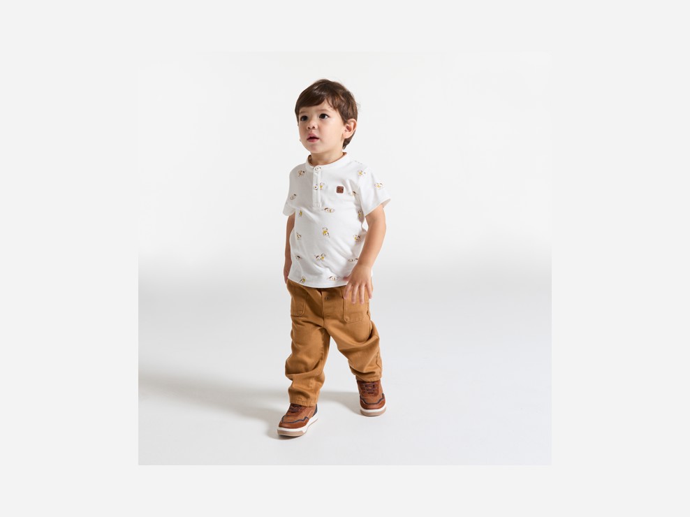 Brązowe bawełniano-lniane spodnie z kieszeniami niemowlę chłopiec 1