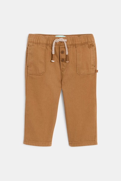Pantalons cotó i lli amb butxaques marró bebè nen 2