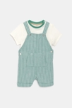 Salopette courte rayée et tee-shirt vert bébé garçon