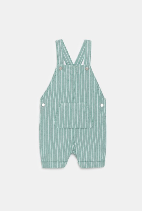 Salopette courte rayée et tee-shirt vert bébé garçon