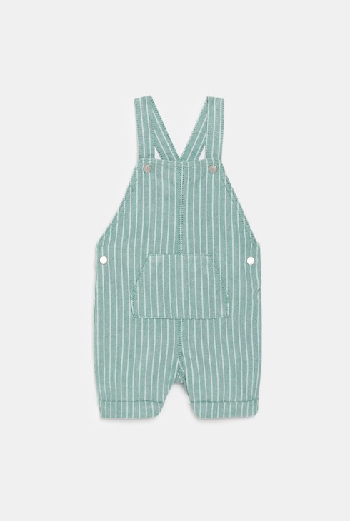 Salopette courte rayée et tee-shirt vert bébé garçon 2