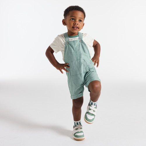 Salopette Courte Rayée Et Tee-shirt Vert Bébé Garçon - Rayures Vert - 3M - OBAIBI