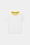 Salopette courte à carreaux et tee-shirt jaune bébé garçon 3