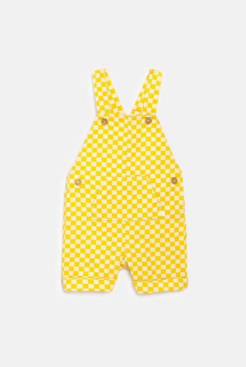 Salopette courte à carreaux et tee-shirt jaune bébé garçon