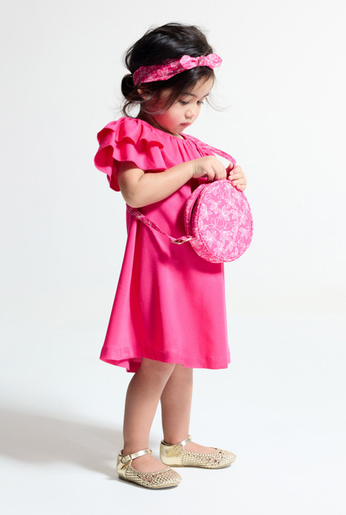 Girl's pink printed round bag 1