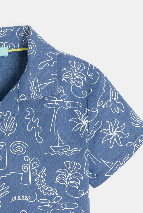 Chemise lin et coton bleu bébé garçon