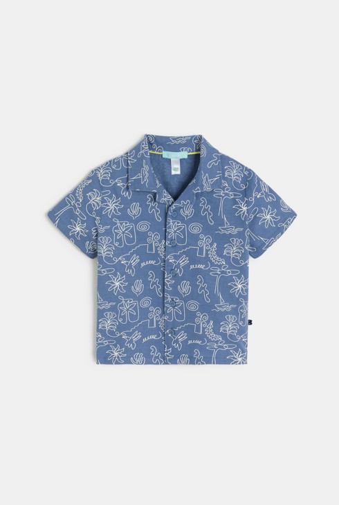 Chemise lin et coton bleu bébé garçon 2