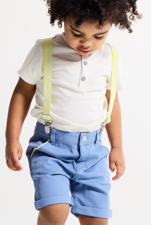 Bermuda à bretelles et t-shirt bleu bébé garçon 1