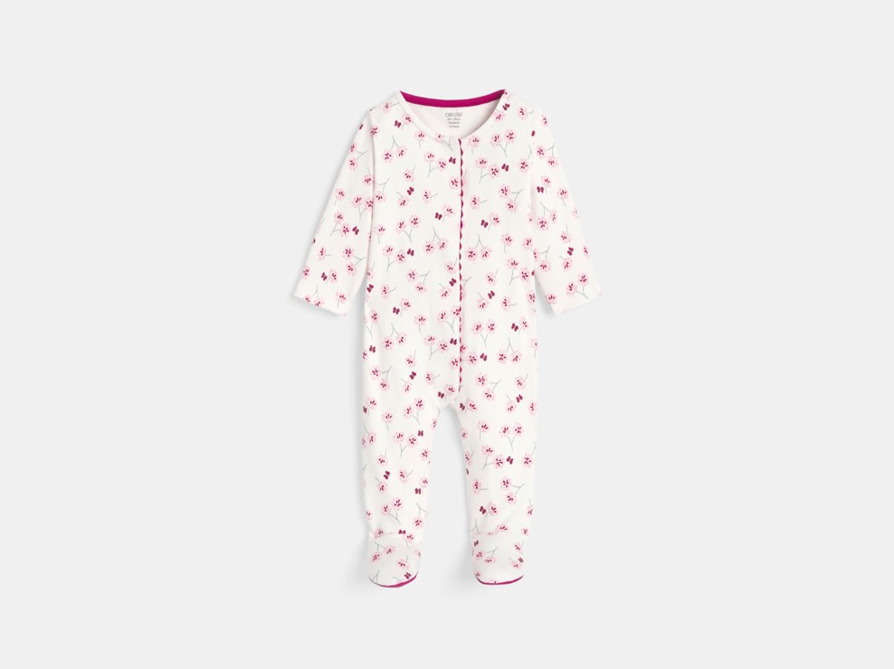 Gestrickter Baby-Strampler mit Blumenmotiv in Rosa für Mädchen 1