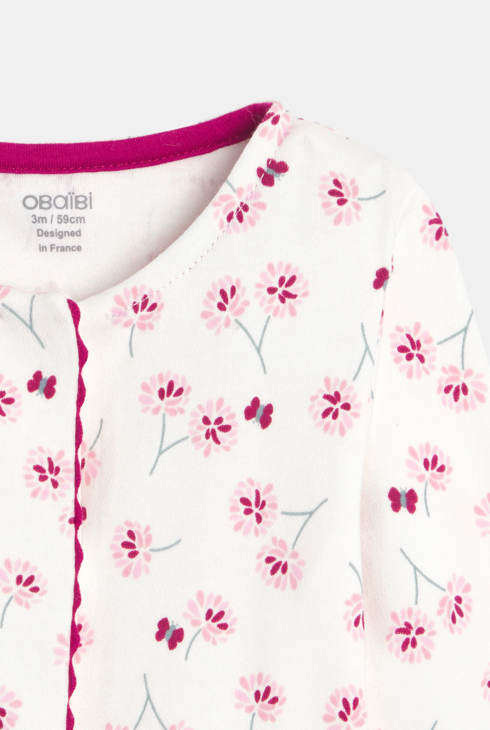Dors-bien maille fleurs rose bébé fille