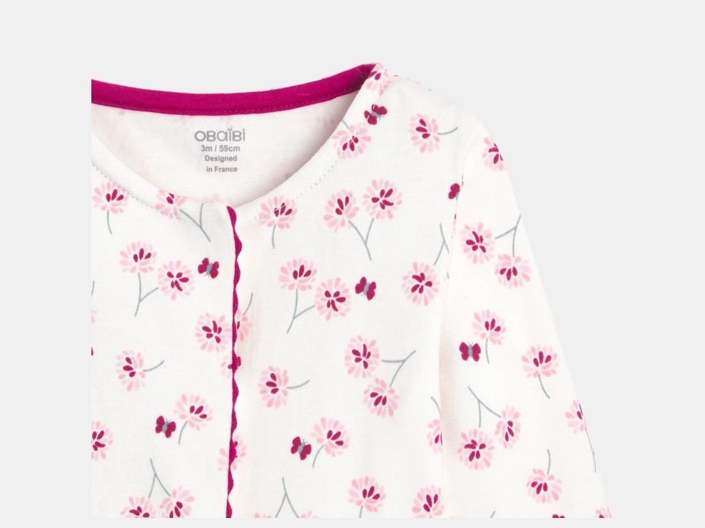 Dors-bien maille fleurs rose bébé fille 2