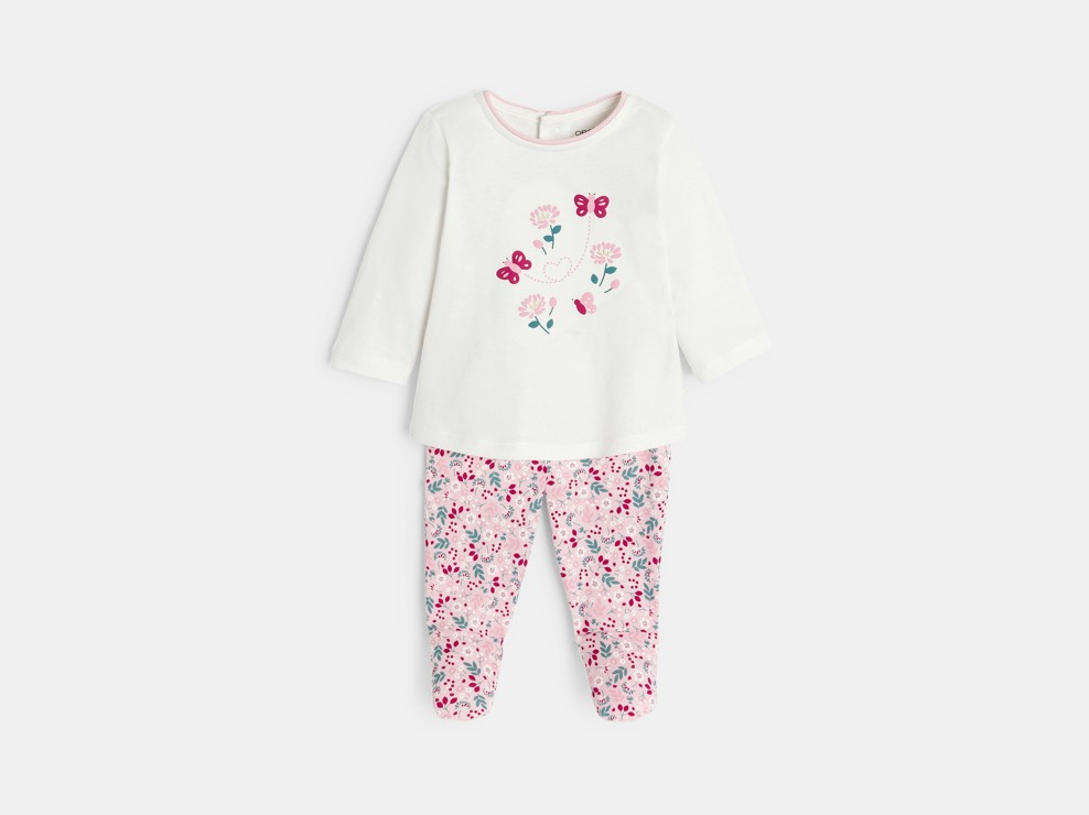 Pyjama fleurs et papillon rose bébé fille 1