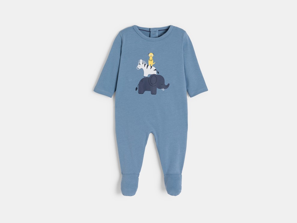 Blauw katoenen slaappakje met dierenprint voor babyjongens 1