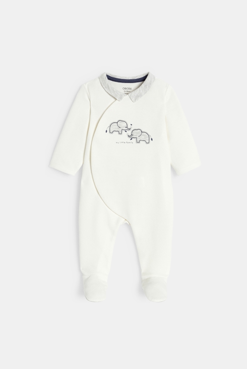 Dors-bien velours côtelé élephant blanc bébé garçon