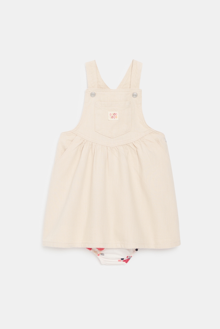 Robe salopette twill rose clair bébé fille 1