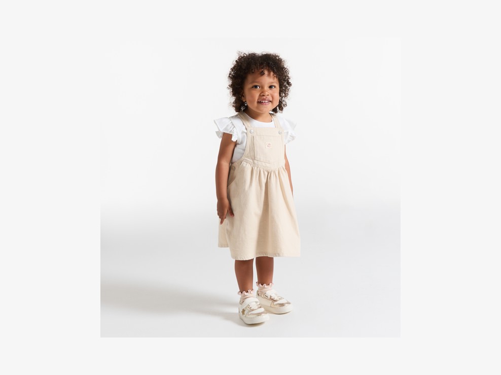 Robe salopette twill rose clair bébé fille 1