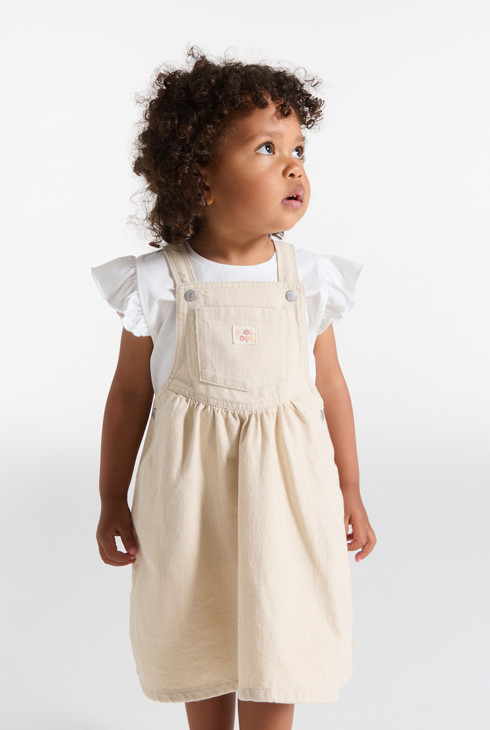 Abito salopette in twill rosa chiaro per neonata 2