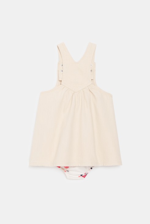 Robe salopette twill rose clair bébé fille