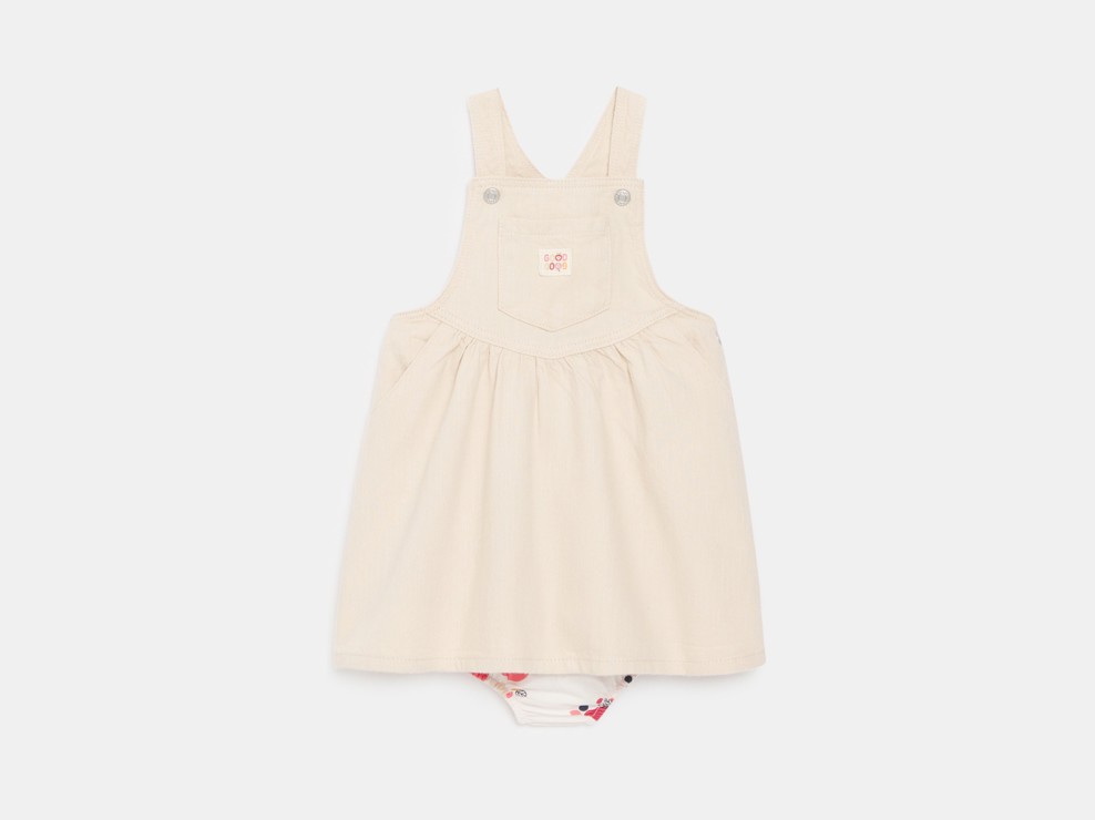 Robe salopette twill rose clair bébé fille 2