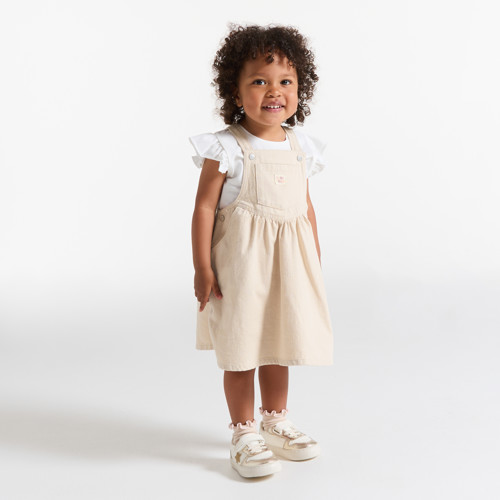 Robe Salopette Twill Rose Clair Bébé Fille - Beige Sesame - 3M - OBAIBI