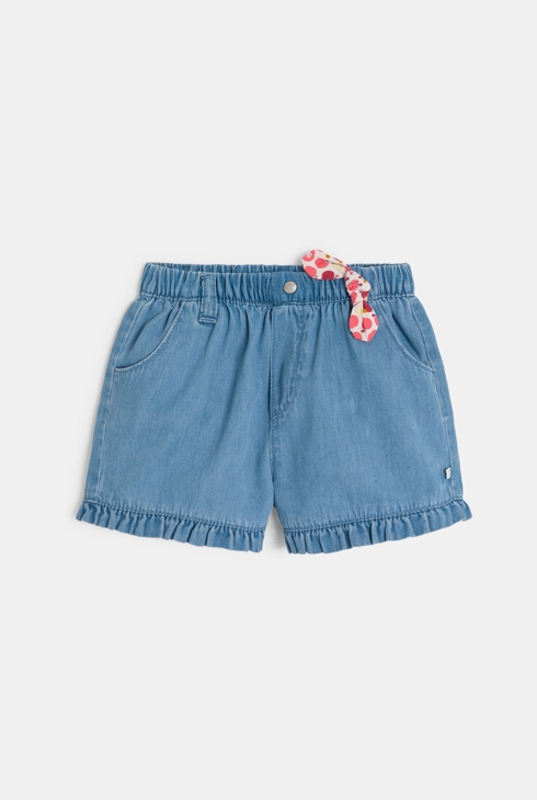 Short tencel bajo con volantes azul bebé niña 1