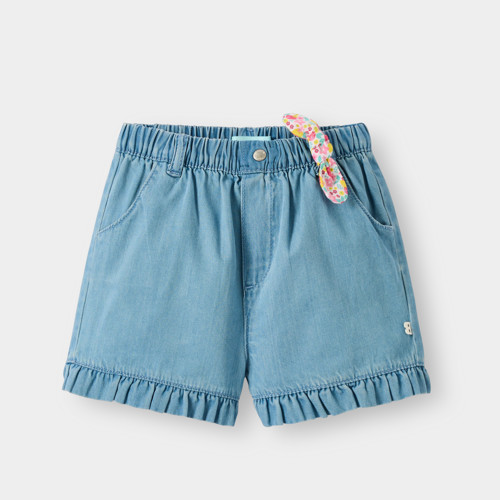 Short À Volants Chambray Bleu Fille - Denim Bleu Stone - 3A - OBAIBI