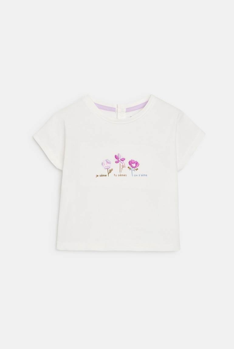 T-shirt sensoriel fleurs blanc bébé fille 1