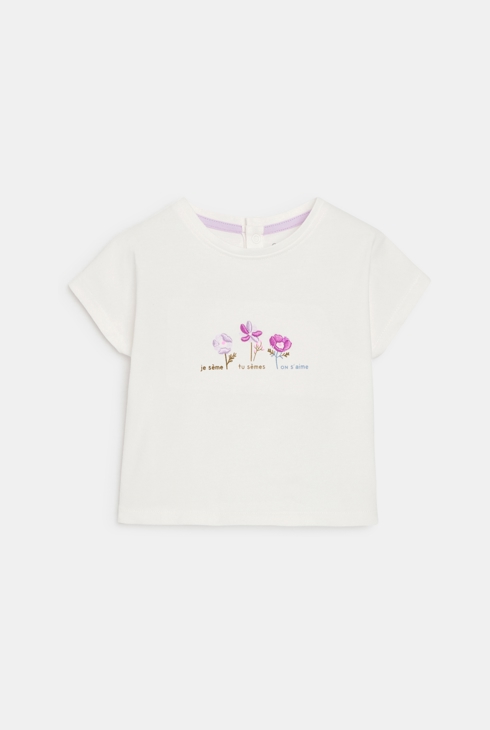 T-shirt sensoriel fleurs blanc bébé fille 1