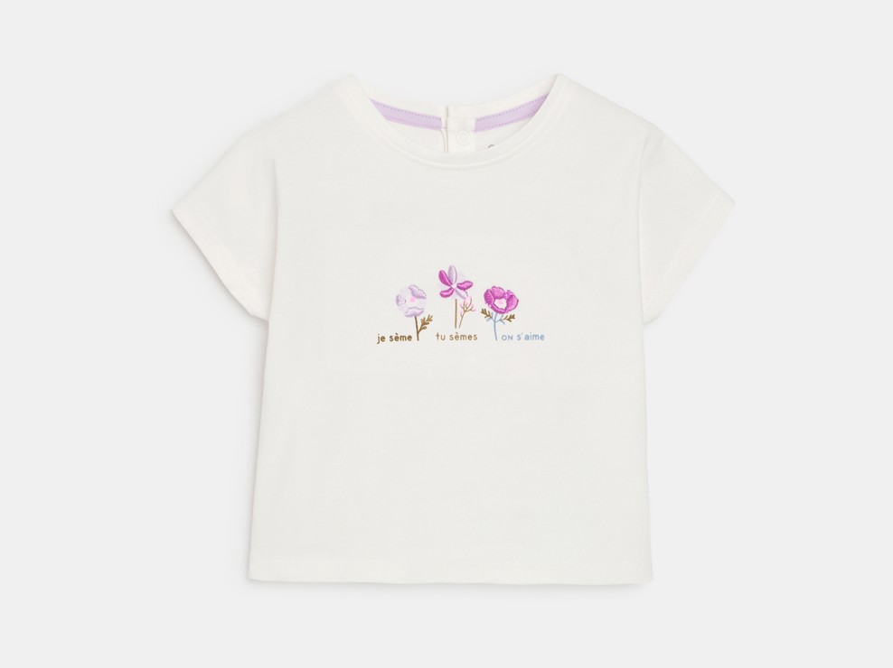 T-shirt sensoriel fleurs blanc bébé fille 2
