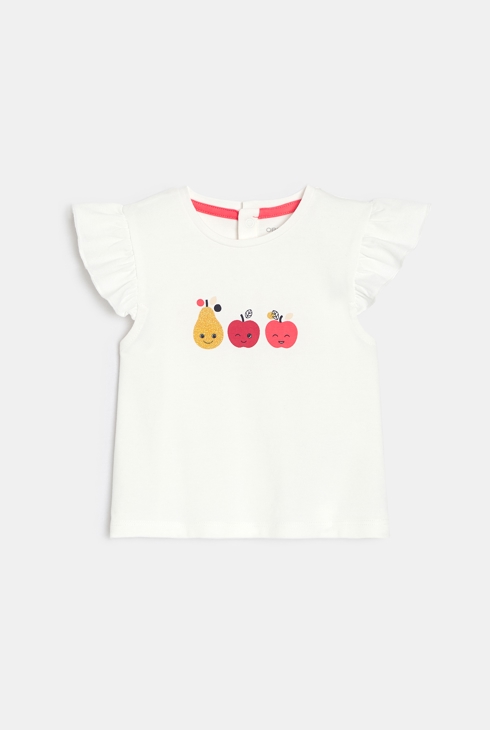 Camiseta de volantes frutas blanco bebé niña 1