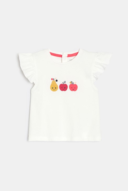 Weißes T-Shirt mit Volants und Früchtemotiv Kleinkind Mädchen 2
